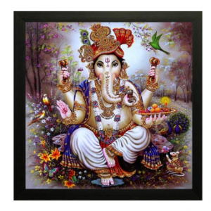 Hindu Devotional God Picture Frame 12 by 12 Inches Lord Ganesha/Ganesh/Ganpati/Ganapathi Photo Fibre 