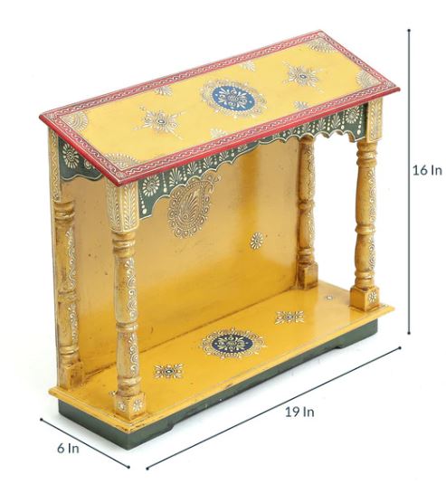 Wood Home Temple15 x 8 x 18 White and Red Temple Pooja Mandir for Home Stand Wooden Temple 